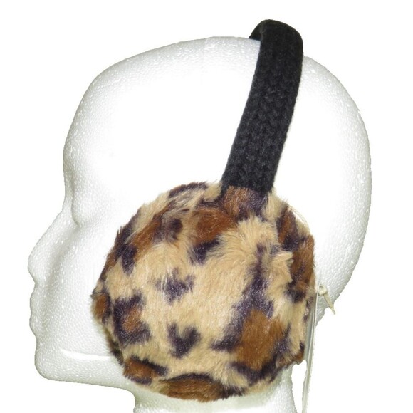 Hat Attack Faux Fur Leopard Print Women's Ear Muffs - Picture 2 of 5